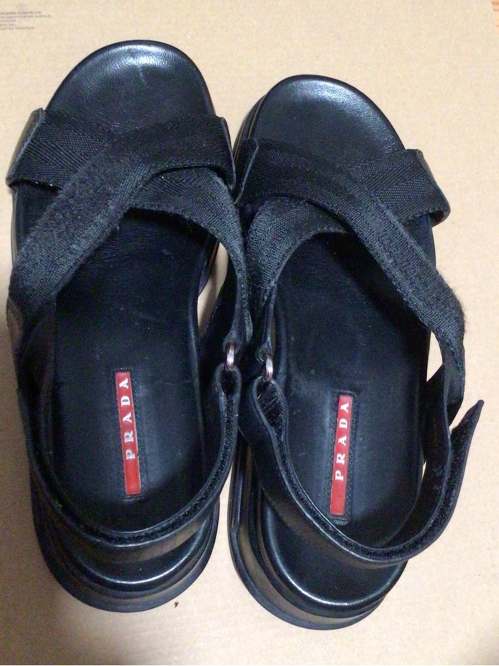 Prada Black Cross-Strap Slingback Sandals. Size 6.5 - Picture 3 of 7